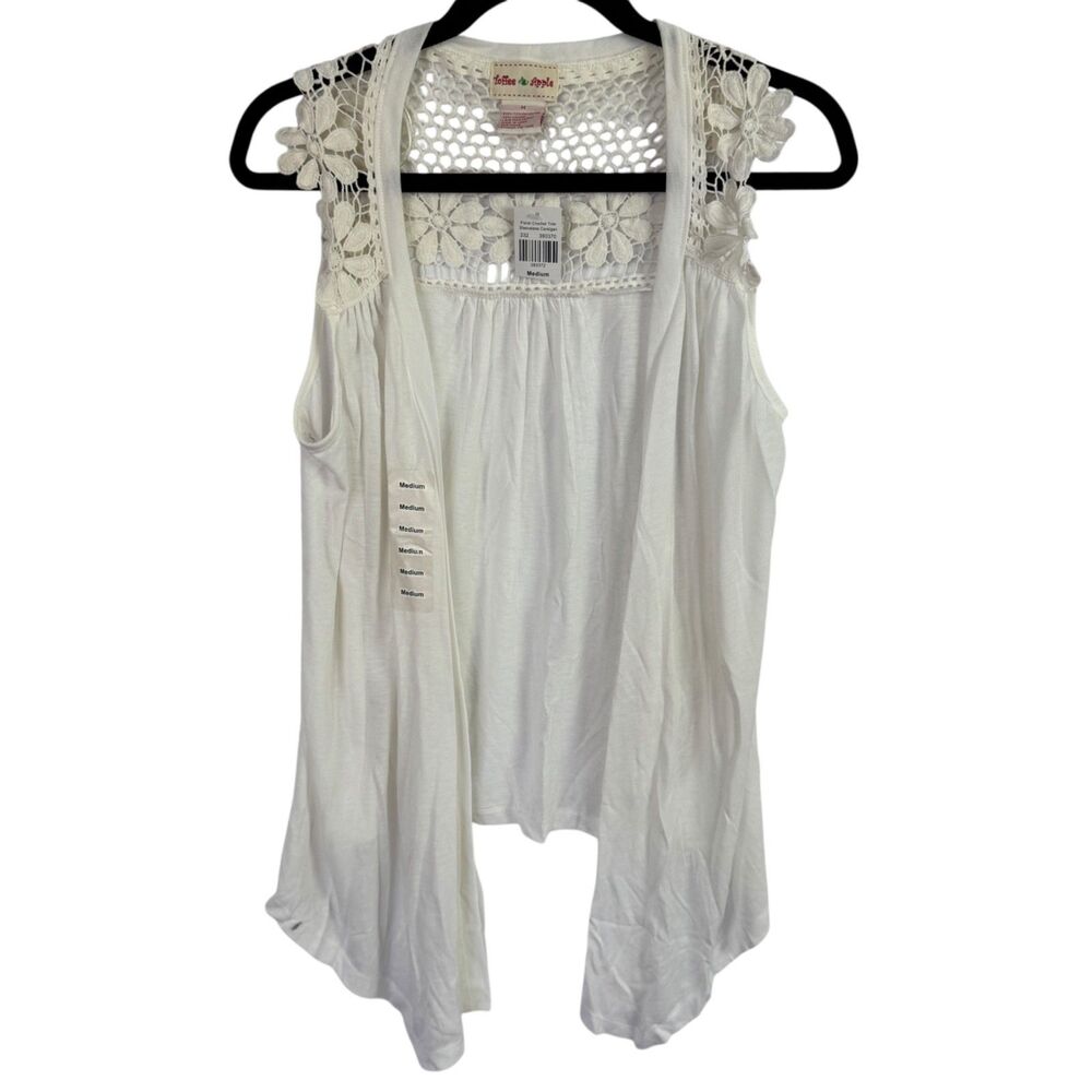 Toffee Apple Boutique Women's Vest Size Medium Ivory Lace Open Front NEW
